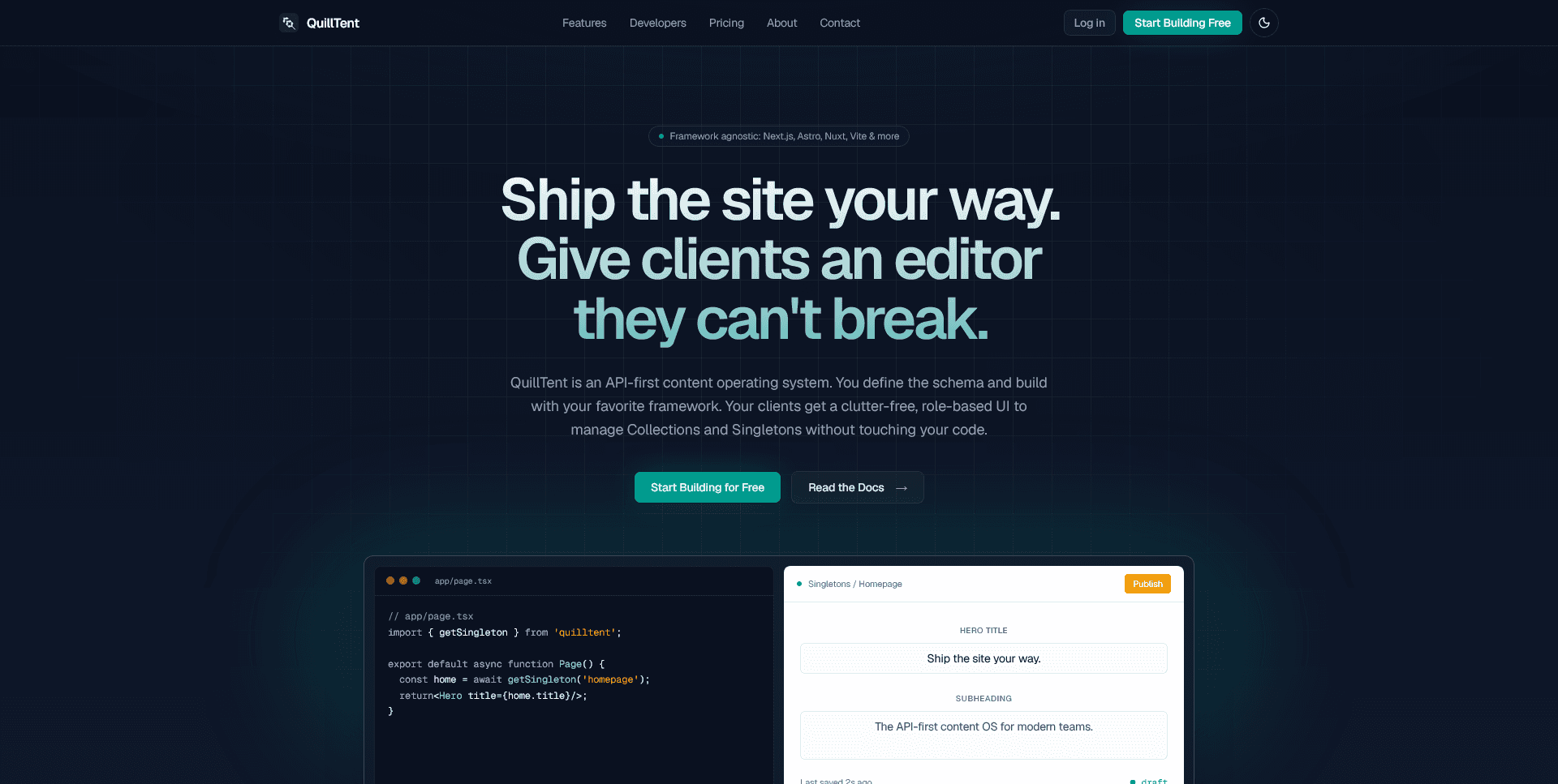 Quilltent website screenshot
